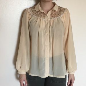 Sheer Peter Pan Collar Long Sleeve Blouse